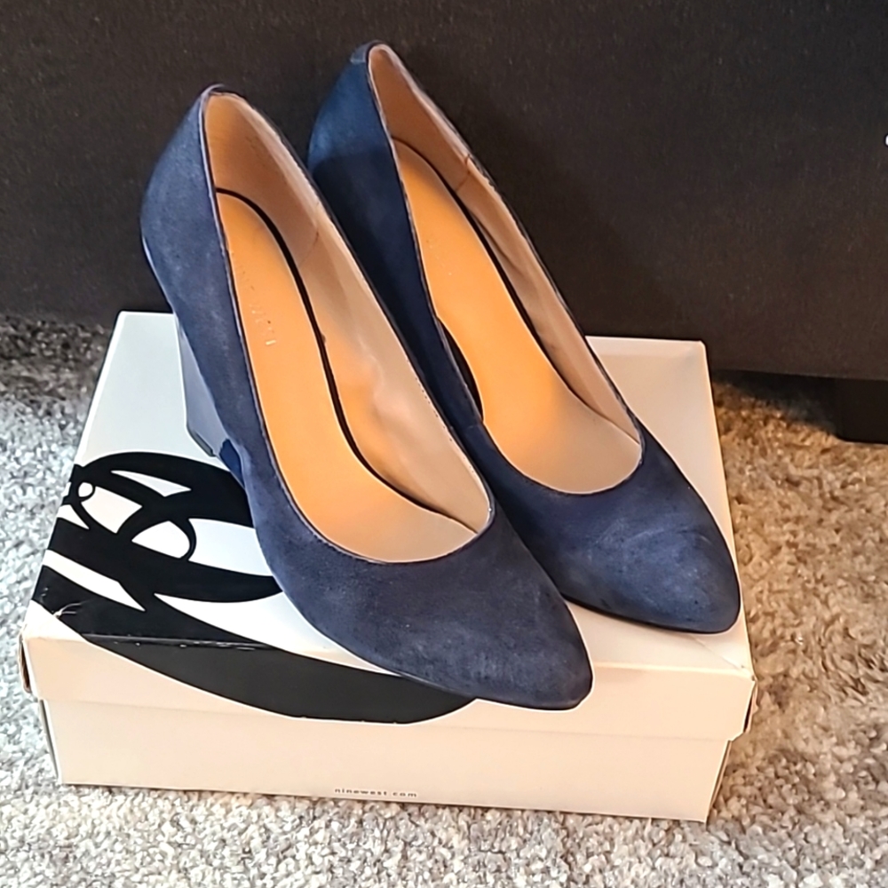 Nine West Navy Blue Suede wedge heels